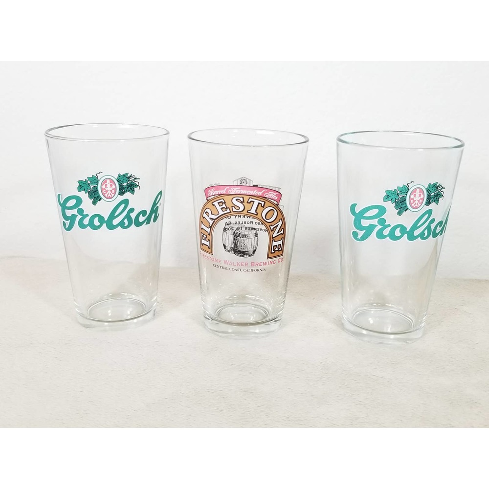 Pint Ale Beer Glasses Grolsch Firestone Walker Brewing Barware Craft Brew Vtg